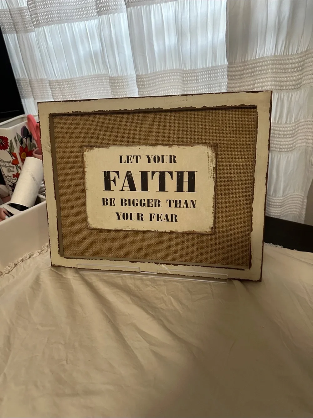 Rustic Burlap Cross and Faith Sign Home Accent - Brown NWT